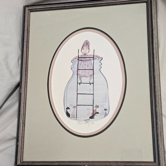 P. Buckley Moss Framed Cats in Jar Print Signed and Numbered 295/1000 - Picture 1 of 9